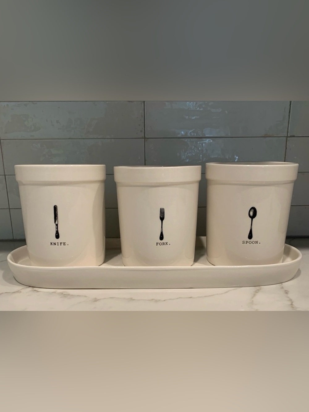 💙Rae Dunn Icon Collection Utensil Holder with Tray Set ⭐️RETIRED⭐️